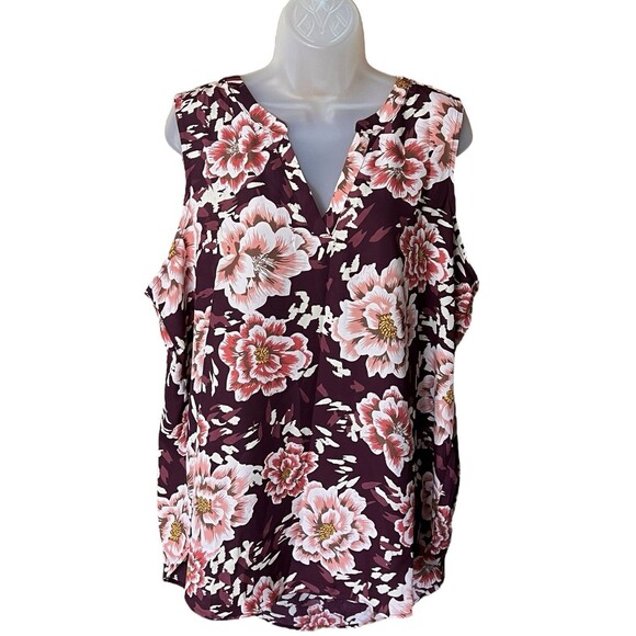 Maurice's Atwood Floral Tank Top Burgundy Combo Sz XXL Business Casual Pullover - Picture 3 of 10